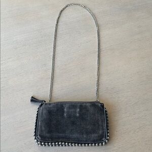 Zara Silver Beaded Stylish Black Denim Shoulder Bag